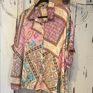 Eesome Multicolor Patchwork Button Down Shirt